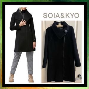 Soia & Kyo Wool Blend Full Zip High Neck Coat in Black Size S